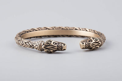 Viking Bronze Bracelet with Wolves Heads - Norse Wolves