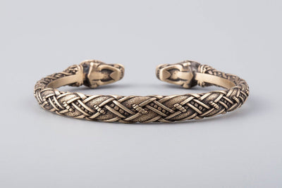 Viking Bronze Bracelet with Wolves Heads - Norse Wolves