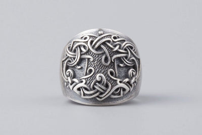 Tree of Life Yggdrasil Viking Silvered Bronze Ring - Norse Wolves