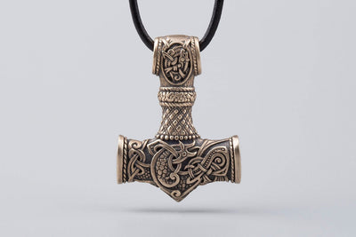 Thor’s Hammer Mjolnir Bronze Pendant - Norse Wolves
