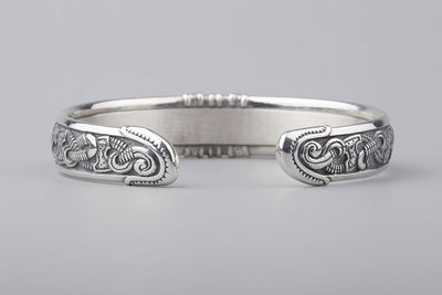 Viking Silver Bracelet (Jellinge Style) - Norse Wolves