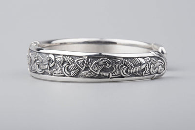 Viking Silver Bracelet (Jellinge Style) - Norse Wolves