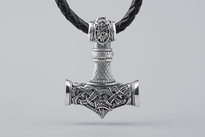 Thor’s Hammer Mjolnir Large Silver Pendant - Norse Wolves