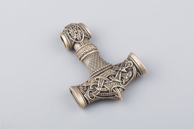 Thor’s Hammer Mjolnir Large Bronze Pendant - Norse Wolves