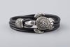 Leather Bracelet with Maori Silvered Bronze Turtle - Norse Wolves