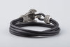 Leather Bracelet with Maori Silvered Bronze Turtle - Norse Wolves