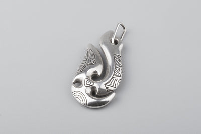 Maori Hook Hei Matau Silver Pendant - Norse Wolves
