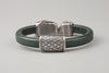 Green Leather Bracelet with Silvered Bronze Ouroboros - Norse Wolves