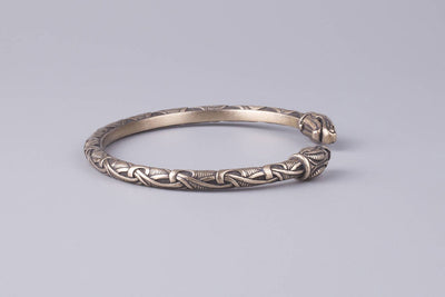 Viking Bronze Bracelet with Dragon's Heads - Norse Wolves