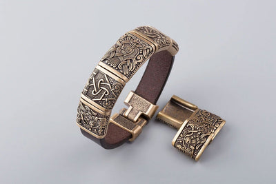Brown Leather Strap With Bronze Clasp | Make Your Own Viking Bracelet - Norse Wolves